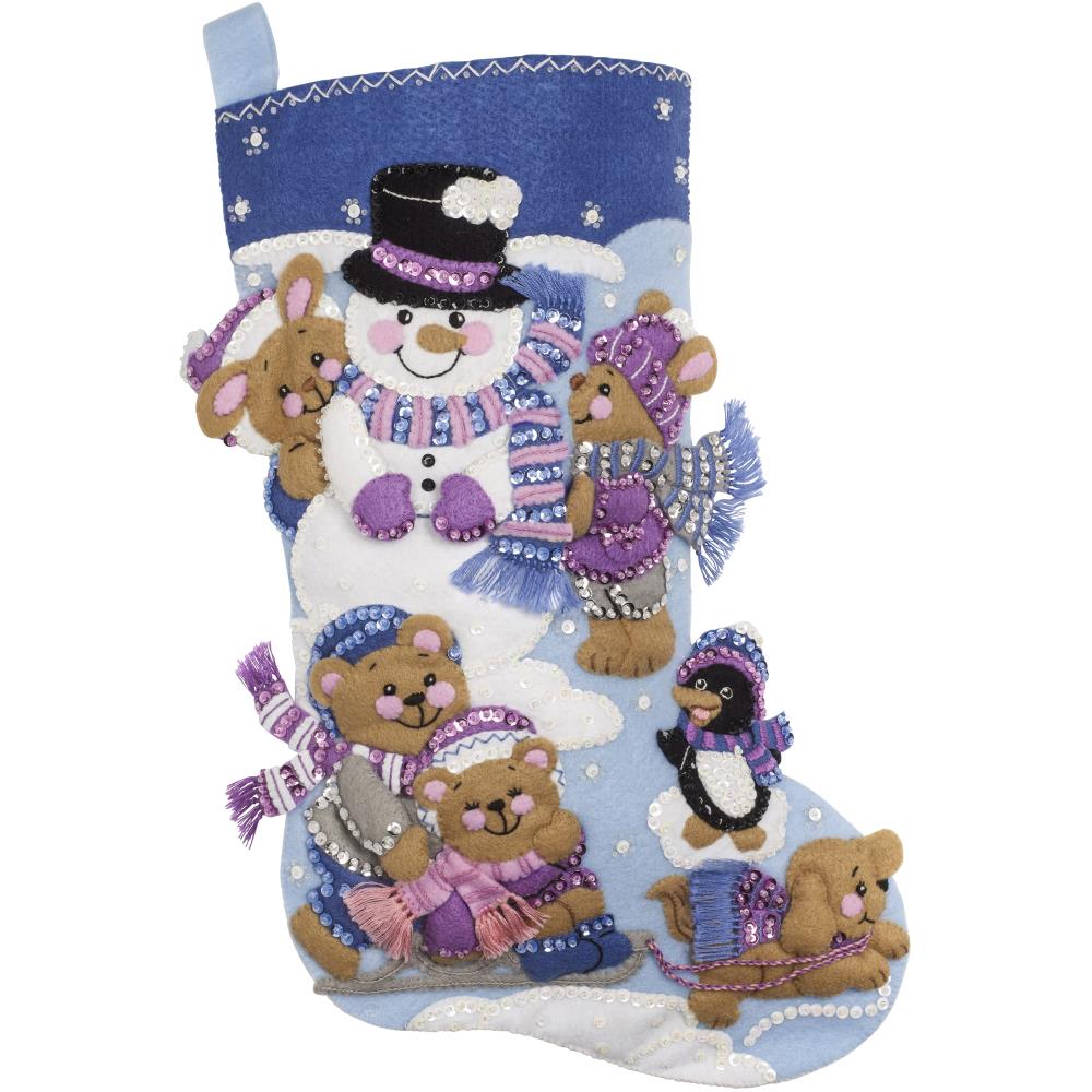 Christmas Stocking Kit, Playing in the Snow, Felt Stocking Kit ChristmasStocking Kit, Playing in the Snow 18" Long Yarn Designers Boutique