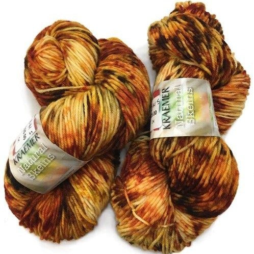 Hand Dyed DK Variegated Yarn, Autumn Yellow, Oranges & Reds, Superwash Merino DK