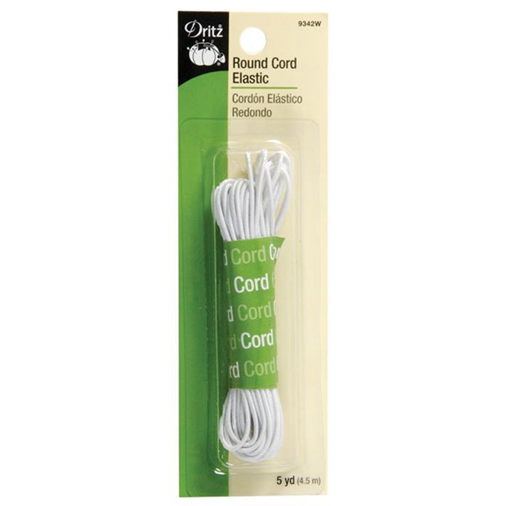 Elastic Round Cord White, 5 Yards, Dritz #9342W, Lightweight Elastic Elastic Round Cord White, 5 Yards, Dritz #9342W Yarn Designers Boutique