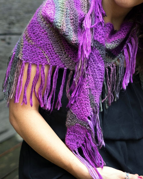Crochet Pattern Colorful Striped Shawl with Tassels or Fringe Bohemian Bandana Scarf, Beginner Crochet Pattern Yarn Designers Boutique