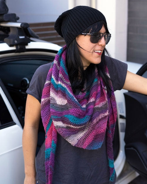 Crochet Pattern Colorful Striped Shawl with Tassels or Fringe Bohemian Bandana Scarf, Beginner Crochet Pattern Yarn Designers Boutique