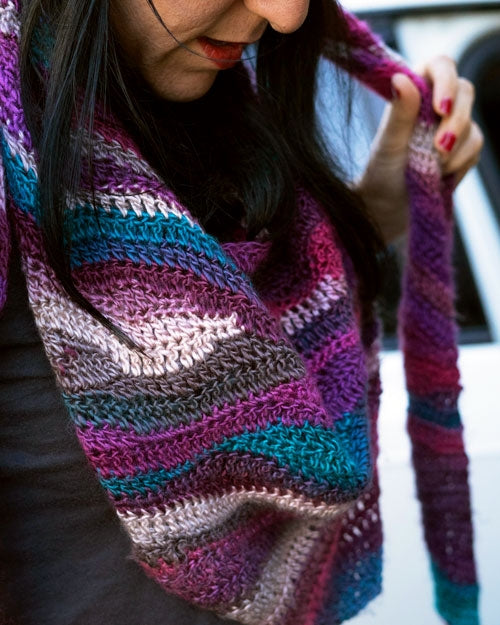 Crochet Pattern Colorful Striped Shawl with Tassels or Fringe Bohemian Bandana Scarf, Beginner Crochet Pattern Yarn Designers Boutique
