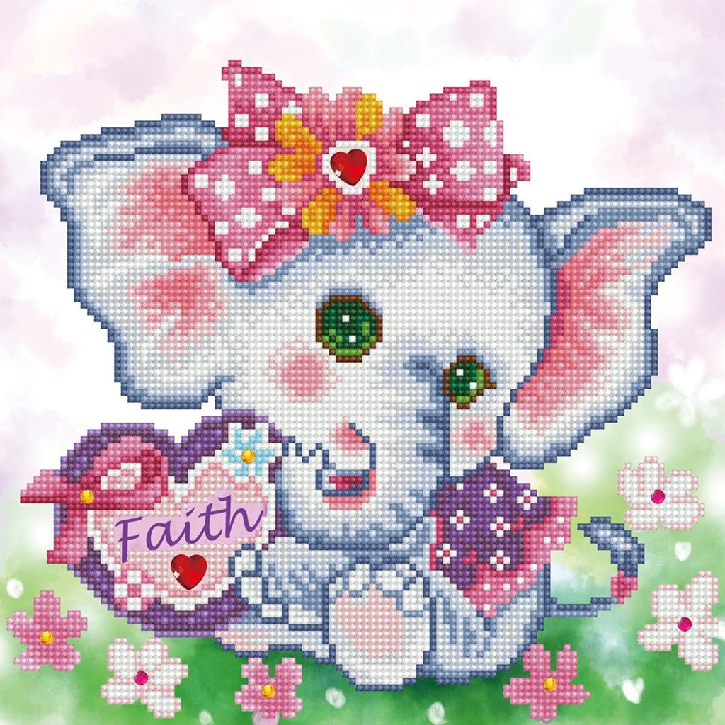 Pink Elephant, Nursery Decor, Diamond Painting Shimmering Wall Art Faith Elephant, Diamond Dotz Yarn Designers Boutique