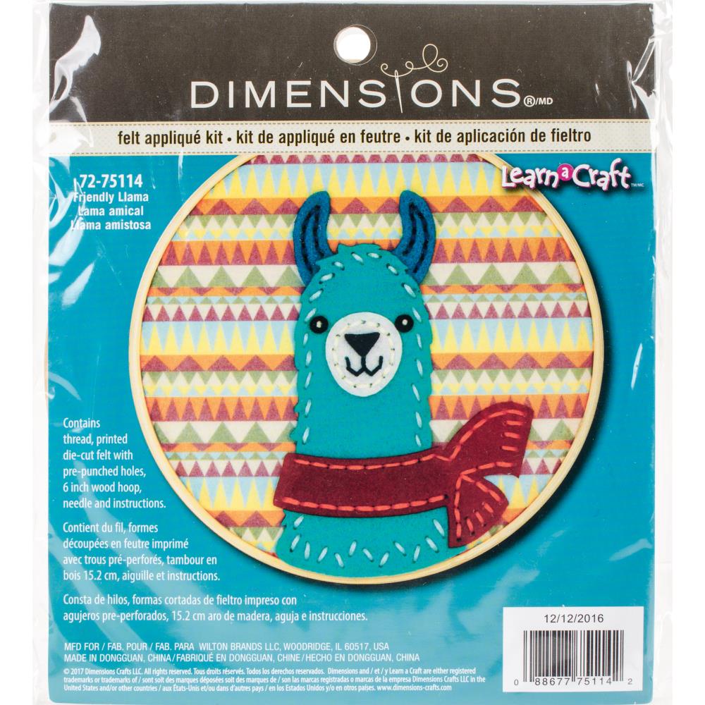 Felt Applique Embroidery Kit Friendly Llama | Beginner Applique Design Friendly Llama Felt Applique Kit Yarn Designers Boutique