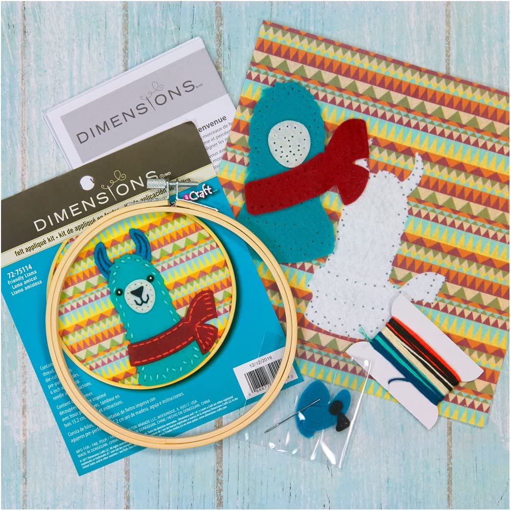 Felt Applique Embroidery Kit Friendly Llama | Beginner Applique Design Friendly Llama Felt Applique Kit Yarn Designers Boutique