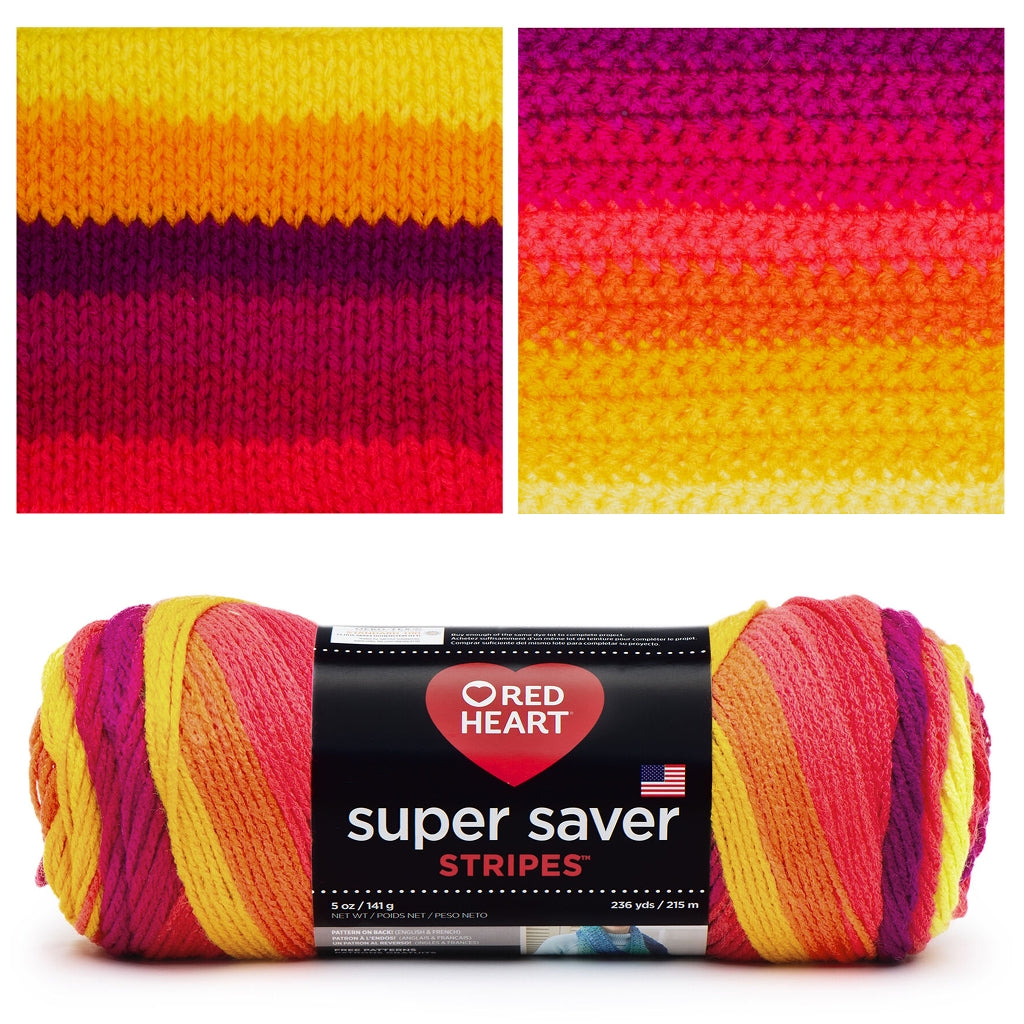 Super Saver Stripes by Red Heart Yarns, Bright Self Striping Yarn Super Saver Stripes Yarn by Red Heart Yarn Designers Boutique