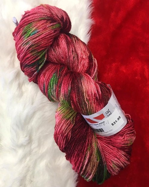 Red Yarn for Christmas Socks, Sparkly Holiday Red & Green Sock Yarn Red & Green, Christmas Sock Yarn with Sparkle Yarn Designers Boutique