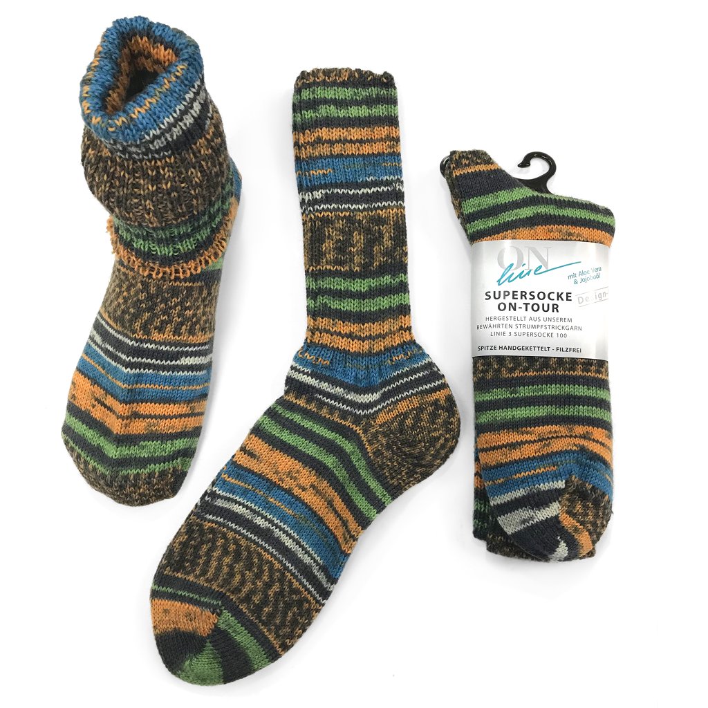 Socks | Stripy Wool Socks Infused with Aloe Vera & Jojoba Oil Supersocke On-Tour Readymade Knitted Socks Yarn Designers Boutique
