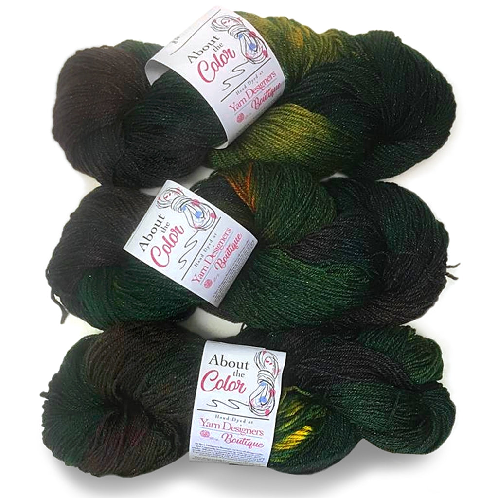 Sock Yarn | Hand Dyed Sparkly Sock, Purple, Gold & Green Yarn Deep Southern Sole, Sparkling Sock Yarn Yarn Designers Boutique