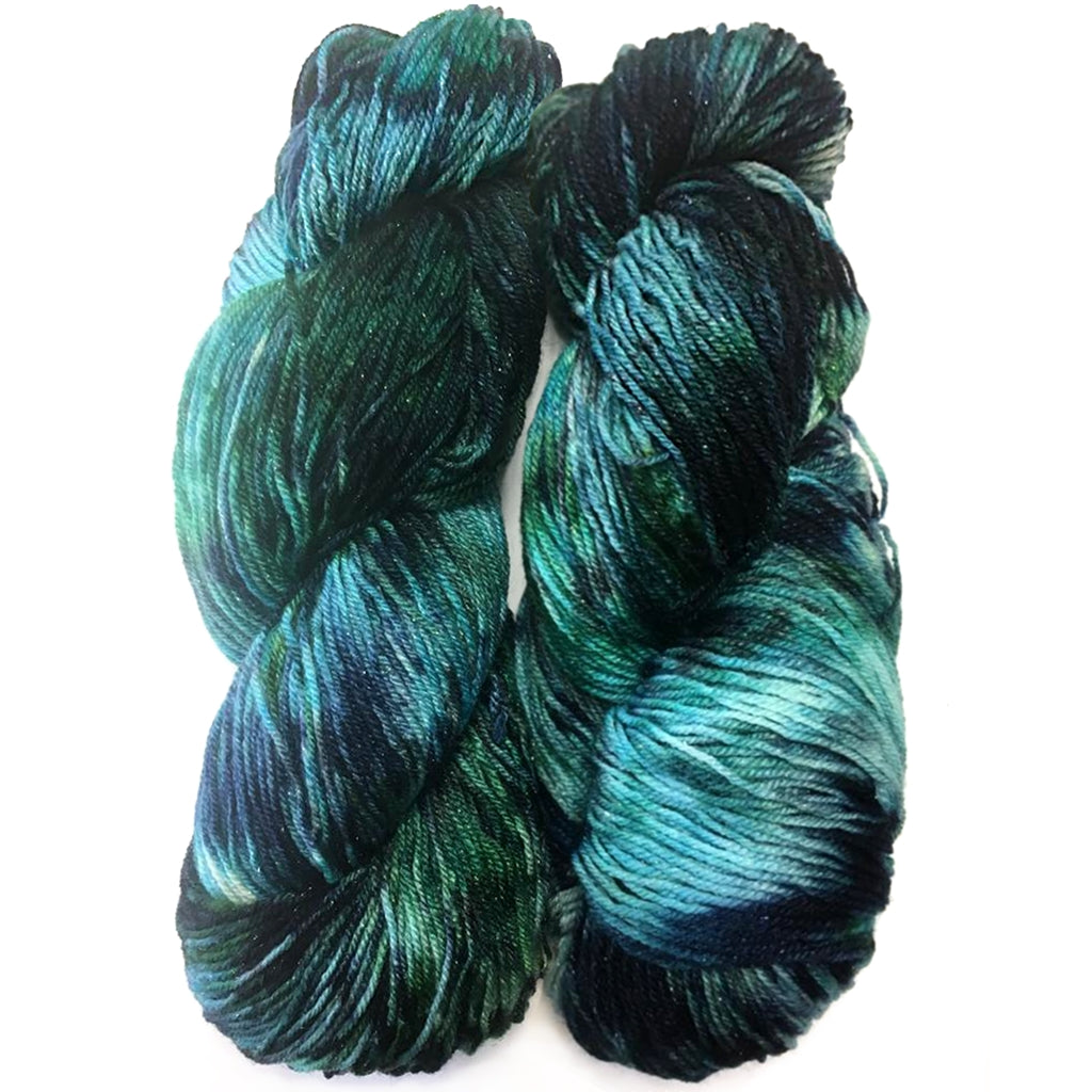 Hand Dyed Speckled Sock Yarn, Dark Blues & Green, Stormy Seas Stormy Seas, Sparkly Sock Yarn Superwash Merino Yarn Designers Boutique