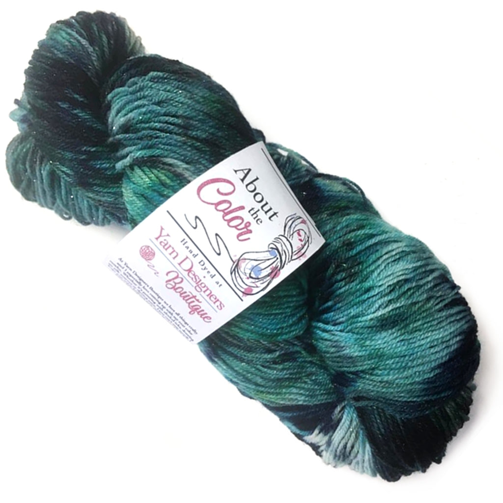 Hand Dyed Speckled Sock Yarn, Dark Blues & Green, Stormy Seas Stormy Seas, Sparkly Sock Yarn Superwash Merino Yarn Designers Boutique