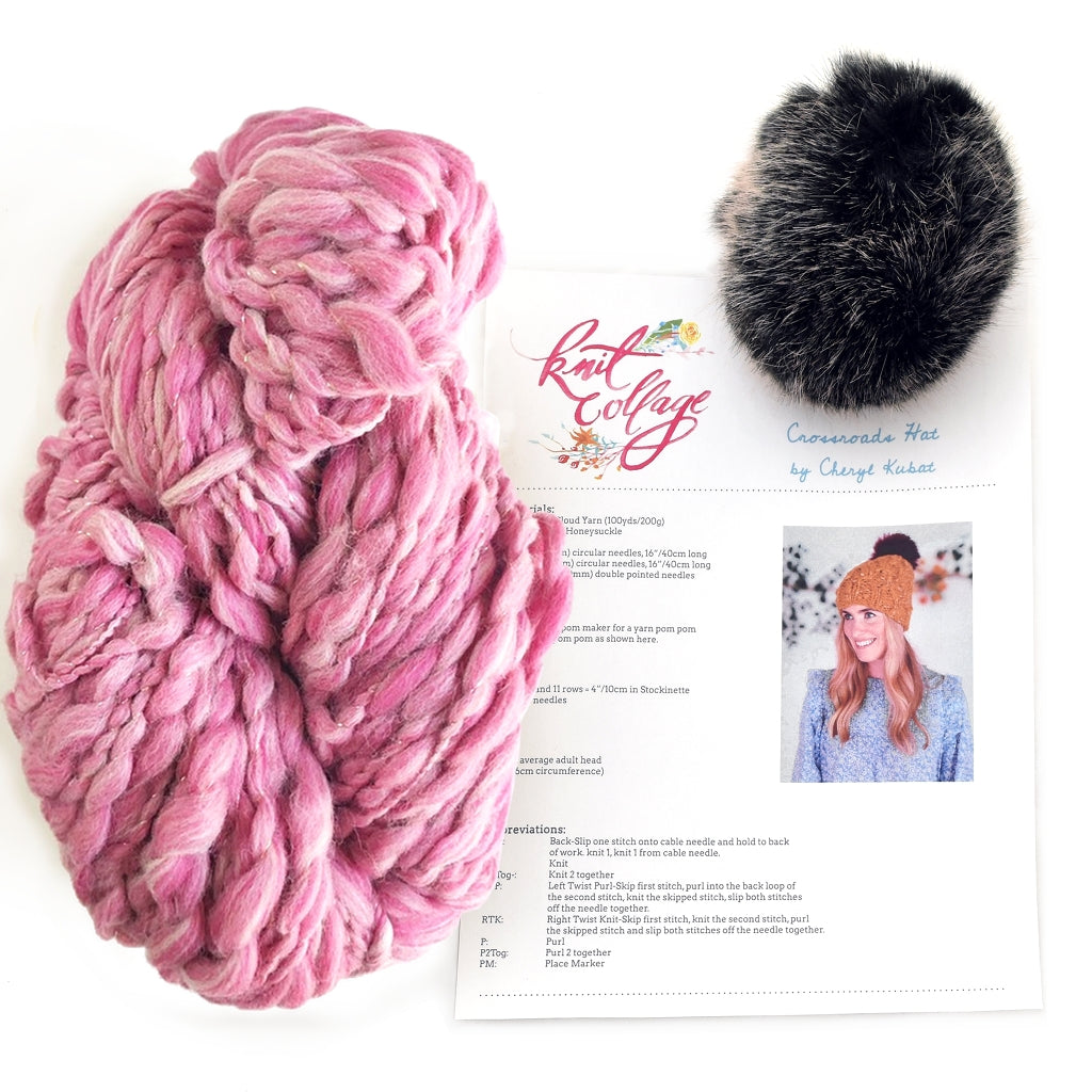 Hat Knitting Kit, Crossroads Pom Pom Beanie by Knit Collage Crossroads Hat Knitting Kit, by Knit Collage Yarn Designers Boutique