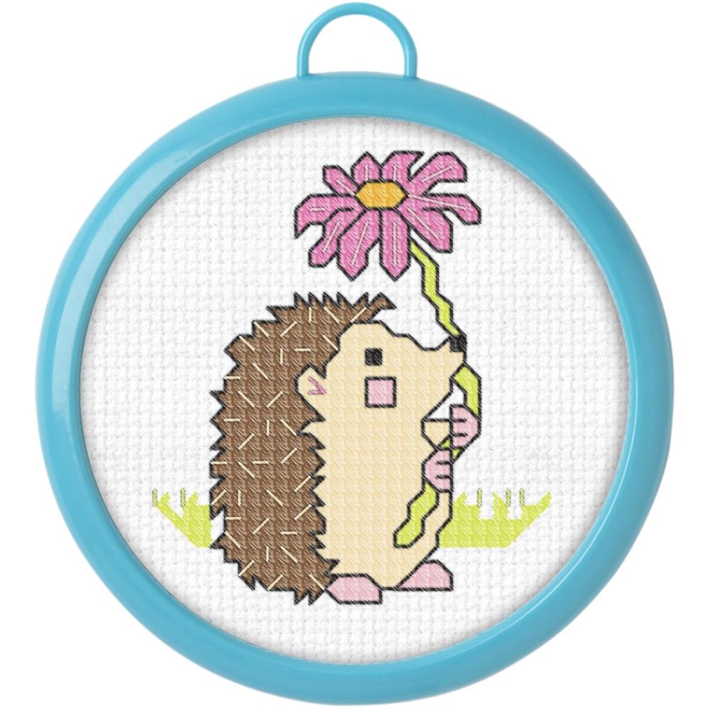 Kids Cross Stitch Kit, Mini Hedgehog With Flower Learn To Cross Stitch Harry Hedgehog Beginner Kit, My First Cross Stitch by Bucilla Yarn Designers Boutique