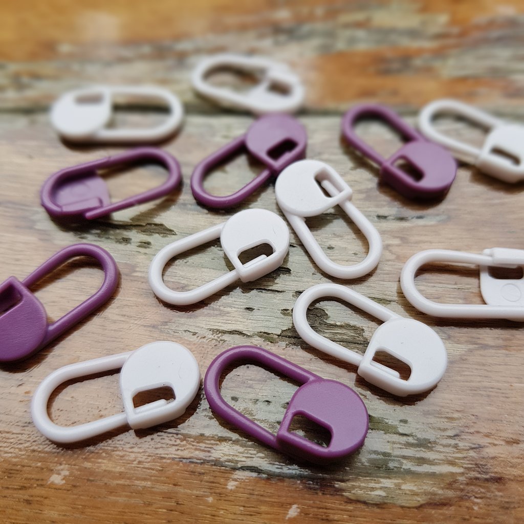 Knit Picks Locking Stitch Markers, Purple & White Fits up to US 8 Knit Picks Locking Stitch Markers, Purples #80592 Yarn Designers Boutique