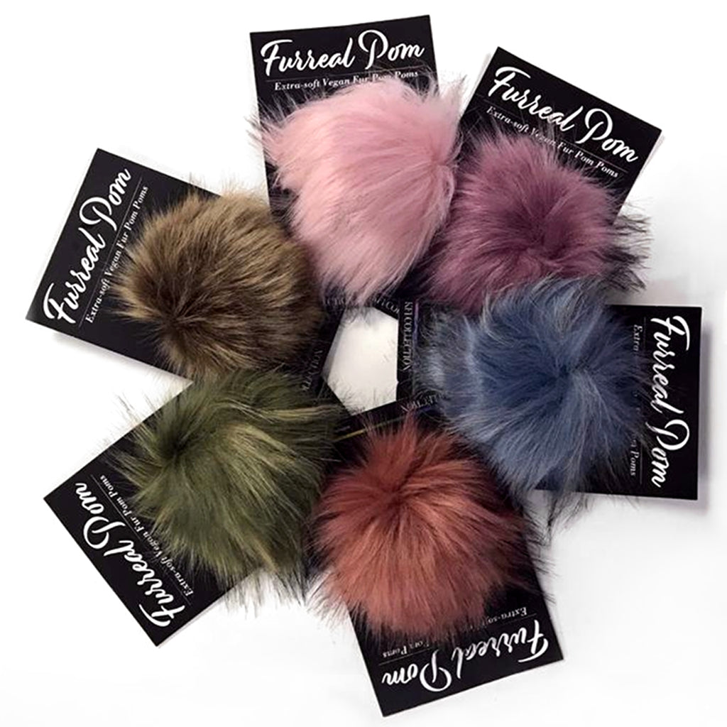 Fur Pom Pom | Furreal Pom by Knitting Fever, Removable & Swapable Furreal Removable Pom by KFI Yarn Designers Boutique