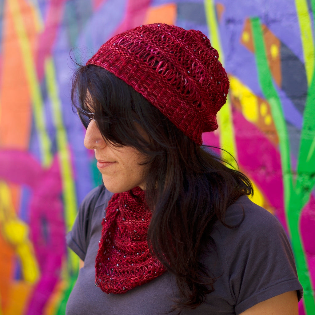 Loom Knitting Patterns | Beaded Hat and Cowl Matching Set Loom Knitting with Beads, Hat and Cowl Pattern Yarn Designers Boutique