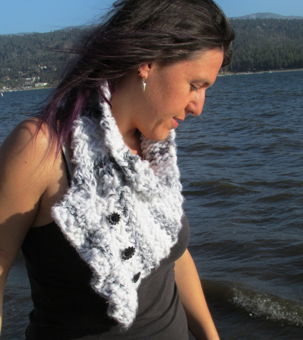 Knitting Pattern | Herringbone Ruffled Cowl with Buttons Herringbone Ruffled Cowl, Knitting Pattern Yarn Designers Boutique