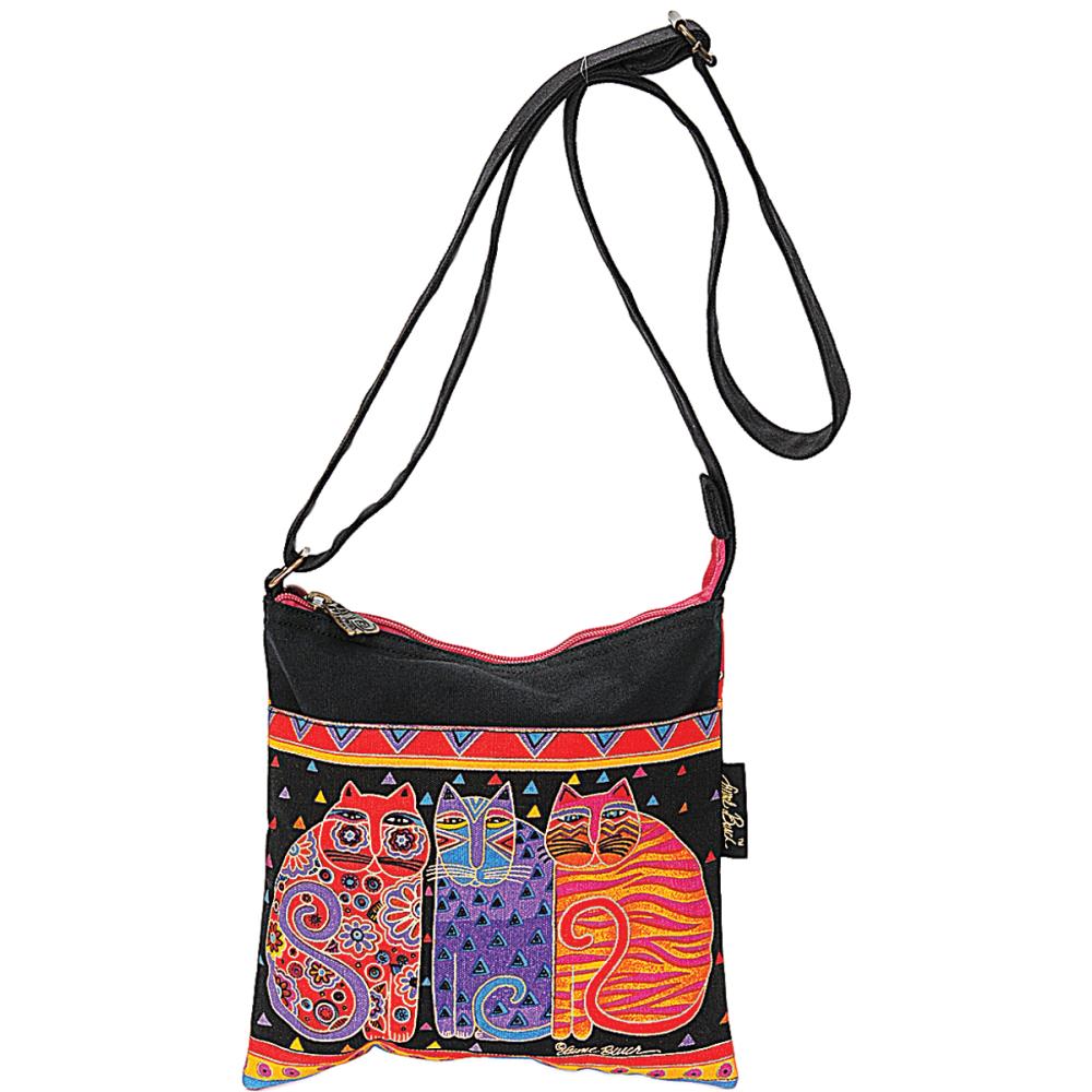 Laurel Burch Crossbody Bag with Zipper Top, Feline Friends Laurel Burch Cat Crossbody Purse with Zipper Top Yarn Designers Boutique