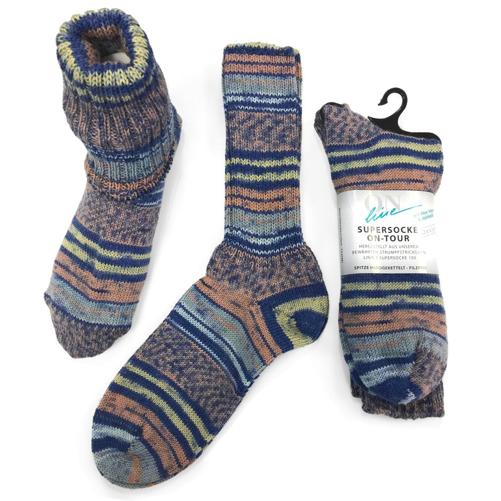 Socks | Stripy Wool Socks Infused with Aloe Vera & Jojoba Oil Supersocke On-Tour Readymade Knitted Socks Yarn Designers Boutique