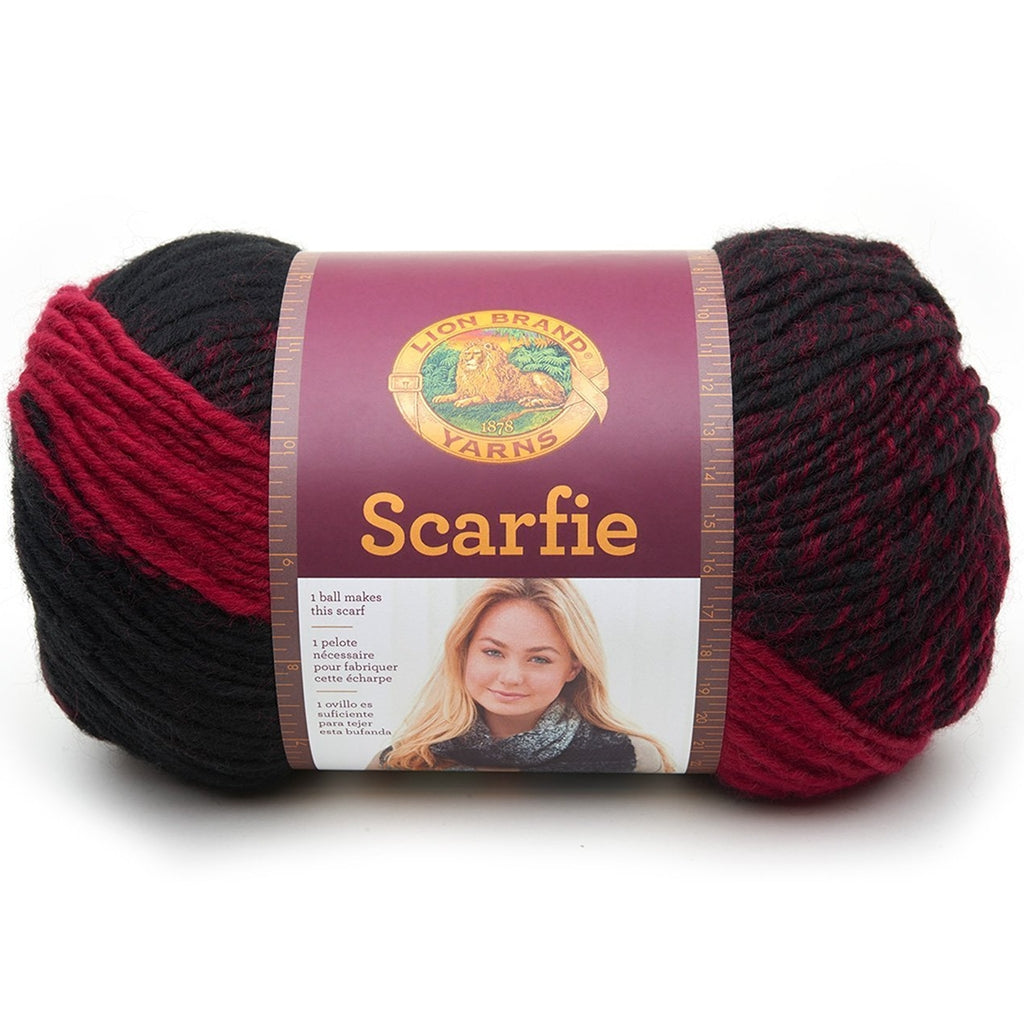 Lion Brand Scarfie Yarn - Black/Cranberry