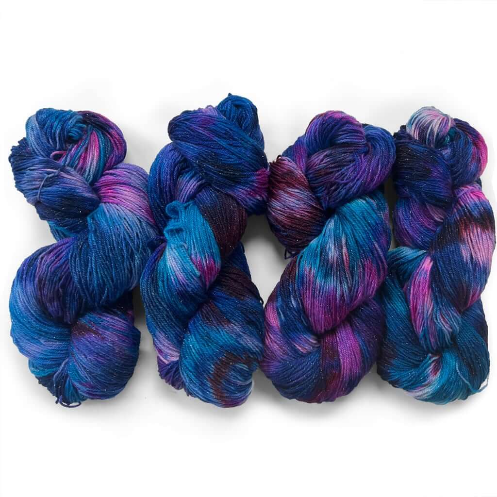 Speckled Metallic Sock Yarn | Hand Dyed Purple & Blue Yarn Magenta & Blues, Sock Yarn with Sparkle Yarn Designers Boutique