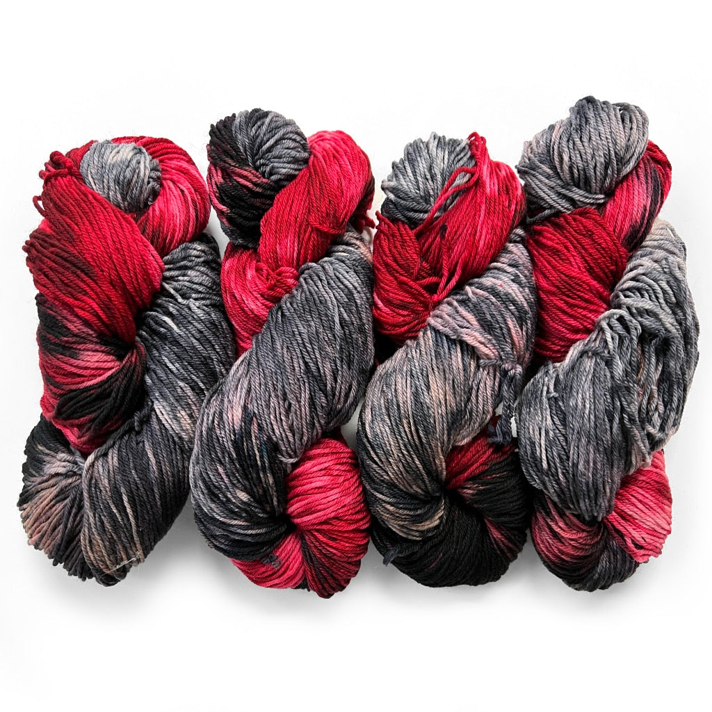 Red Yarn with Grey & Black Accents Hand Dyed Pooling Yarn Red Ashes, Yarn Designers Boutique