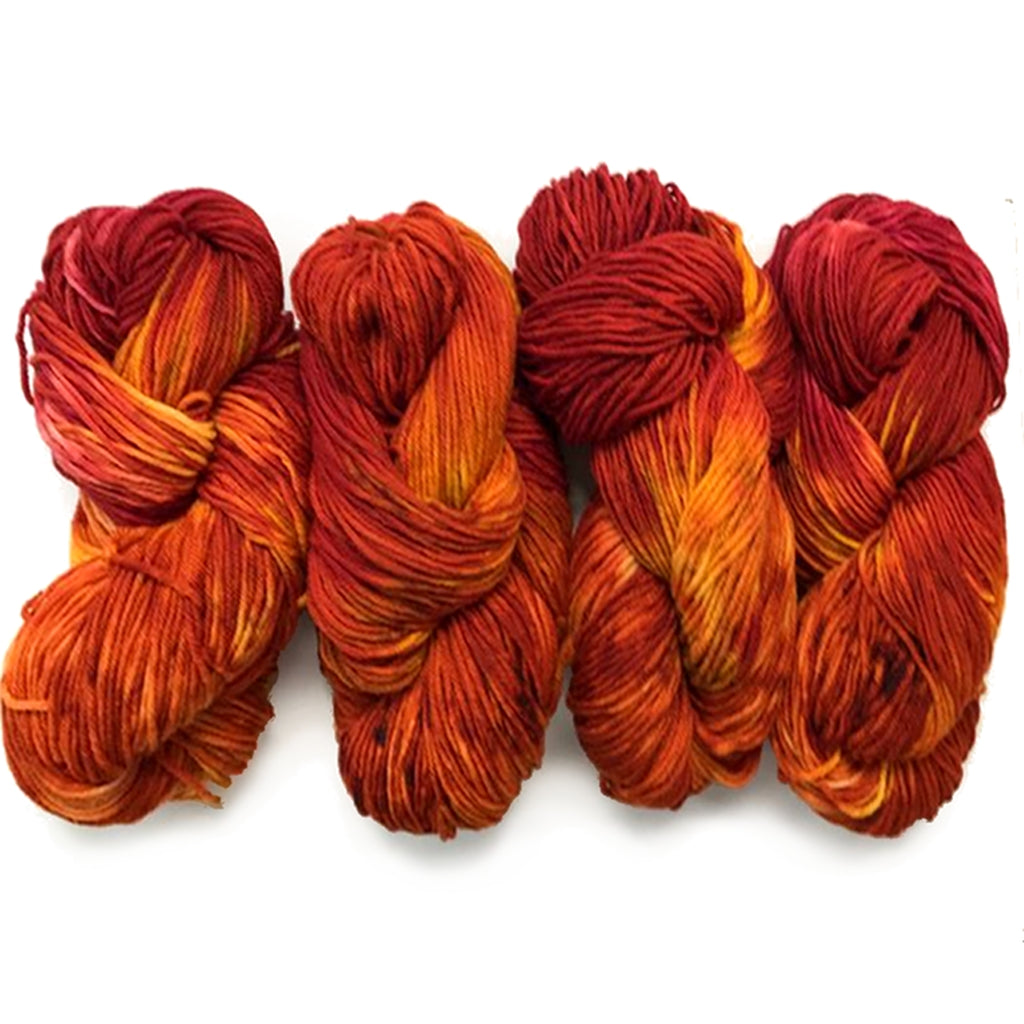 Hand Dyed Yarn, Orange & Reds, Autumn Breeze, Superwash Merino Autumn Breeze, Orange & Red Hand Dyed Yarn Yarn Designers Boutique