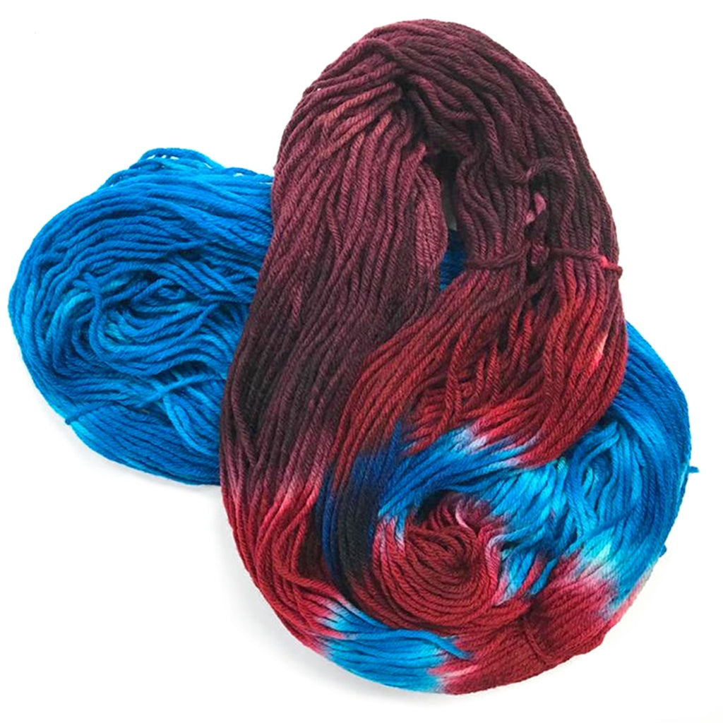 Hand Dyed Merino Worsted Yarn, Bright Turquoise, Crimson & Burgundy New Maui Nights, 100% Superwash Merino Worsted Yarn Designers Boutique