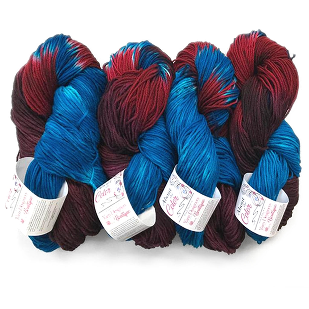 Hand Dyed Merino Worsted Yarn, Bright Turquoise, Crimson & Burgundy New Maui Nights, 100% Superwash Merino Worsted Yarn Designers Boutique