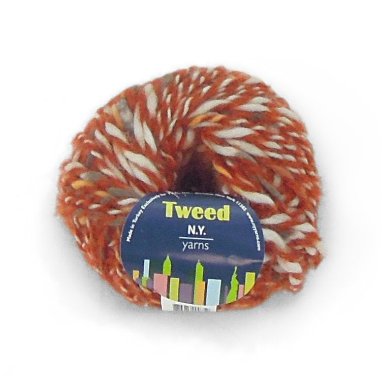 Tweed Yarn by N.Y. Yarns | Rust Orange & White Acrylic/Wool Blend Tweed by New York Yarns Yarn Designers Boutique