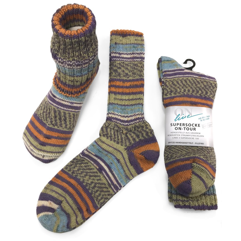 Socks | Stripy Wool Socks Infused with Aloe Vera & Jojoba Oil Supersocke On-Tour Readymade Knitted Socks Yarn Designers Boutique