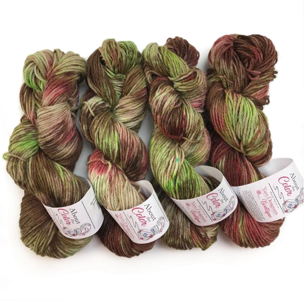 Hand Dyed Suri Alpaca & Merino Yarn, Green, Brown, Pink Worsted Yarn Rain Forest, Worsted Suri Alpaca & Merino Yarn Designers Boutique