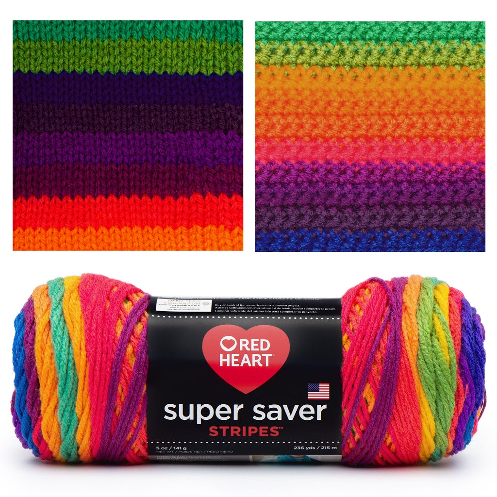 Super Saver Stripes by Red Heart Yarns, Bright Self Striping Yarn Super Saver Stripes Yarn by Red Heart Yarn Designers Boutique