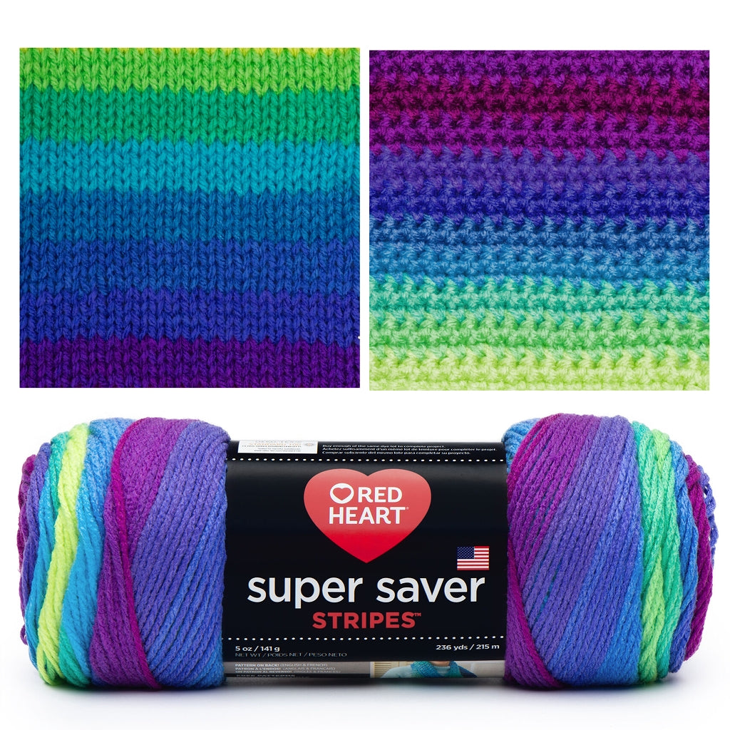 Super Saver Stripes by Red Heart Yarns, Bright Self Striping Yarn Super Saver Stripes Yarn by Red Heart Yarn Designers Boutique