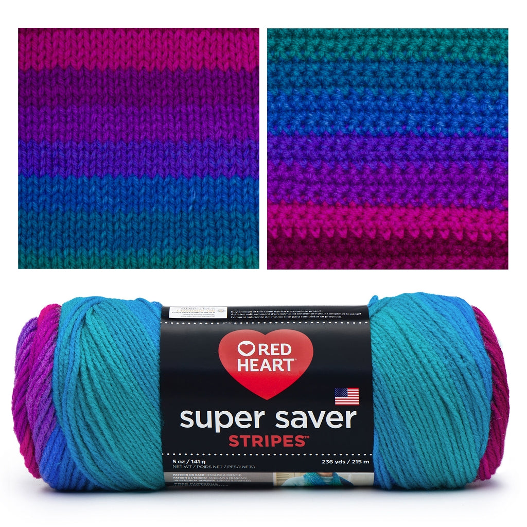 Super Saver Stripes by Red Heart Yarns, Bright Self Striping Yarn Super Saver Stripes Yarn by Red Heart Yarn Designers Boutique