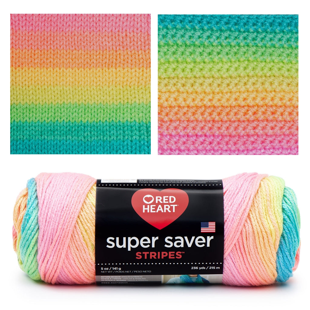 Super Saver Stripes by Red Heart Yarns, Bright Self Striping Yarn Super Saver Stripes Yarn by Red Heart Yarn Designers Boutique