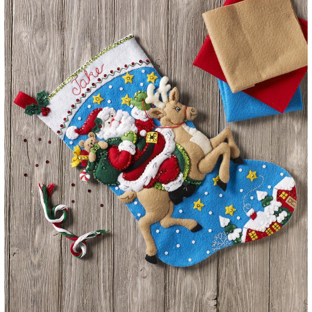 Bucilla Felt Stocking Applique Kit - Reindeer Santa