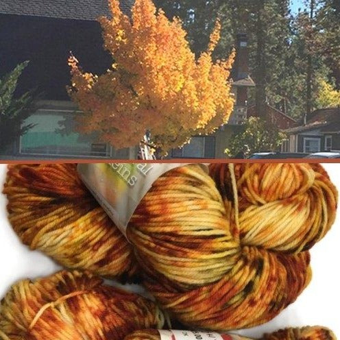 Hand Dyed DK Variegated Yarn, Autumn Yellow, Oranges & Reds, Superwash Merino DK