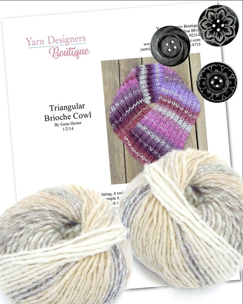 Learn to Brioche Knitting Kit, Create a Triangular Cowl While Practicing Brioche | Yarn Designers Boutique Brioche Triangular Cowl Knitting Kit Yarn Designers Boutique