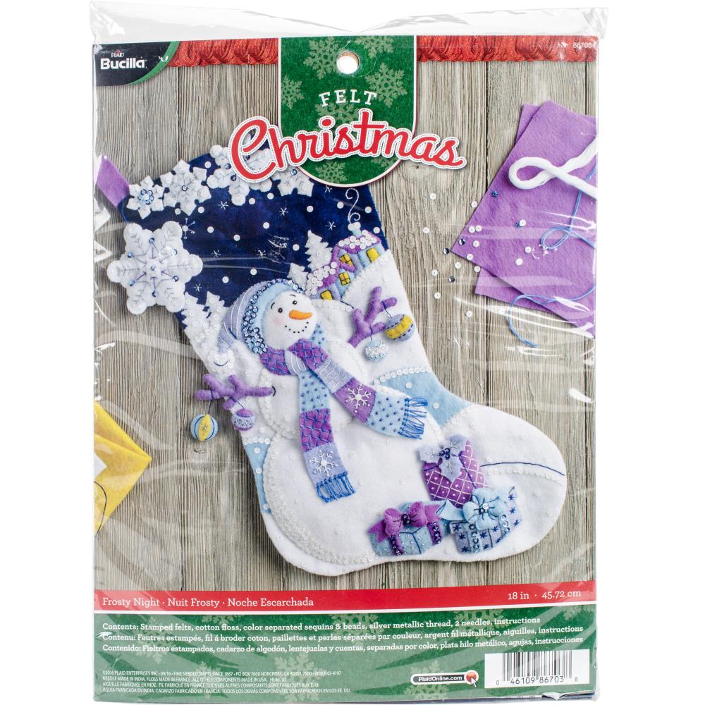 Bucilla Quality Gift Packaging Frosty Night Snowman Christmas Stocking Kit