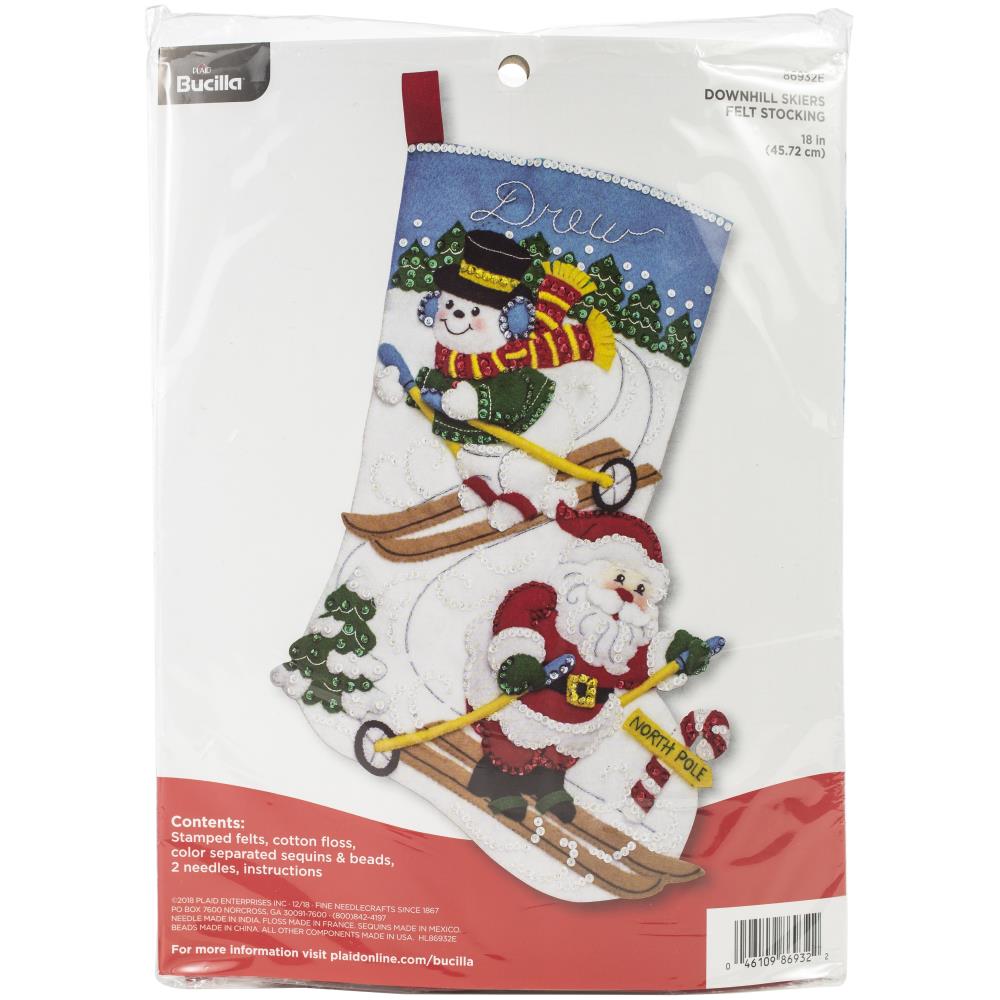 Christmas Stocking Kit, Bucilla Downhill Skiers Santa And Snowman Downhill Skiers, Bucilla 18" Christmas Stocking Kit Yarn Designers Boutique