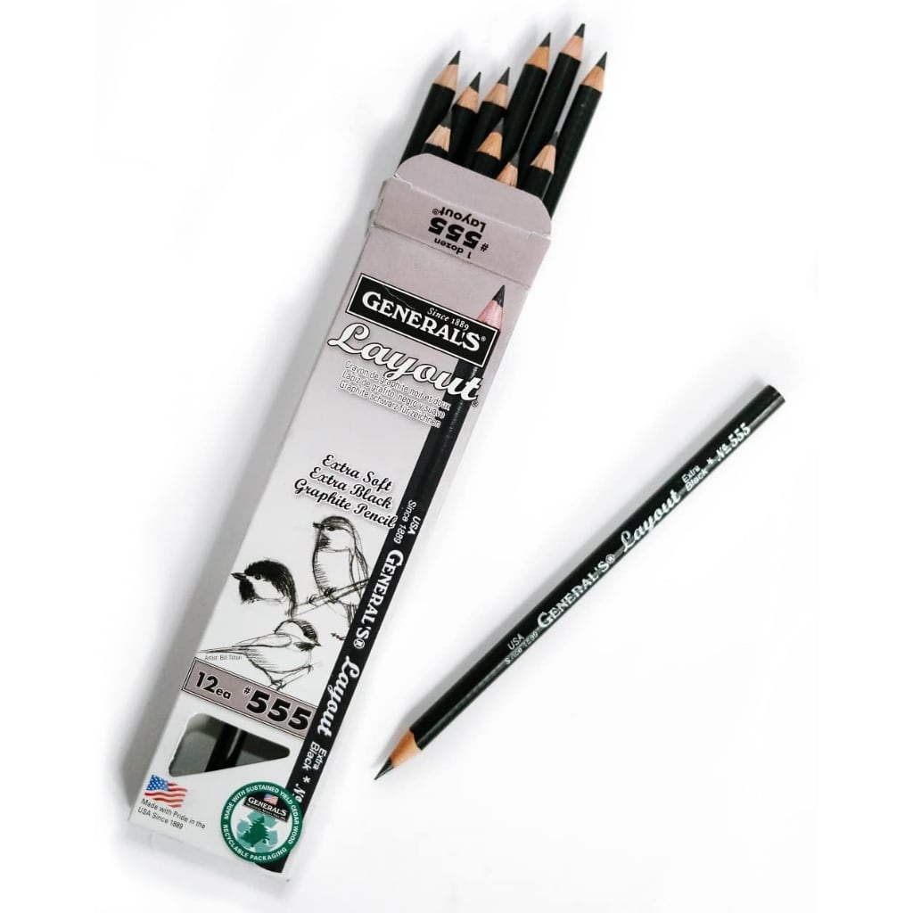 Drawing Pencils Extra Soft, Black Pencil, Art Pencils by General's, 12 Pack of Black Layout Pencils