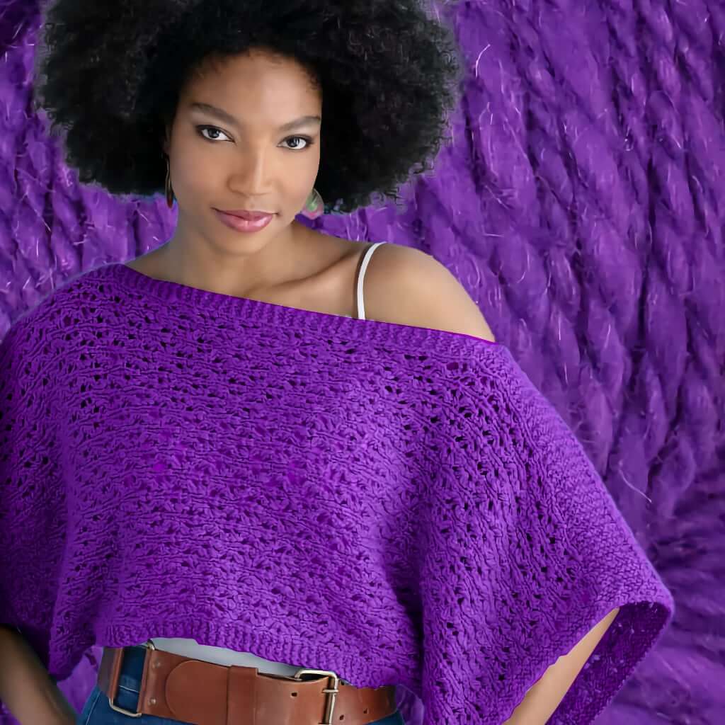 Lace Top Summer Knitting Kit Natasha Cropped Knit Caftan Top, lace knit purple short caftan top