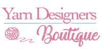 Yarn Designers Boutique Logo Pink Font with a pink line drawn yarn ball