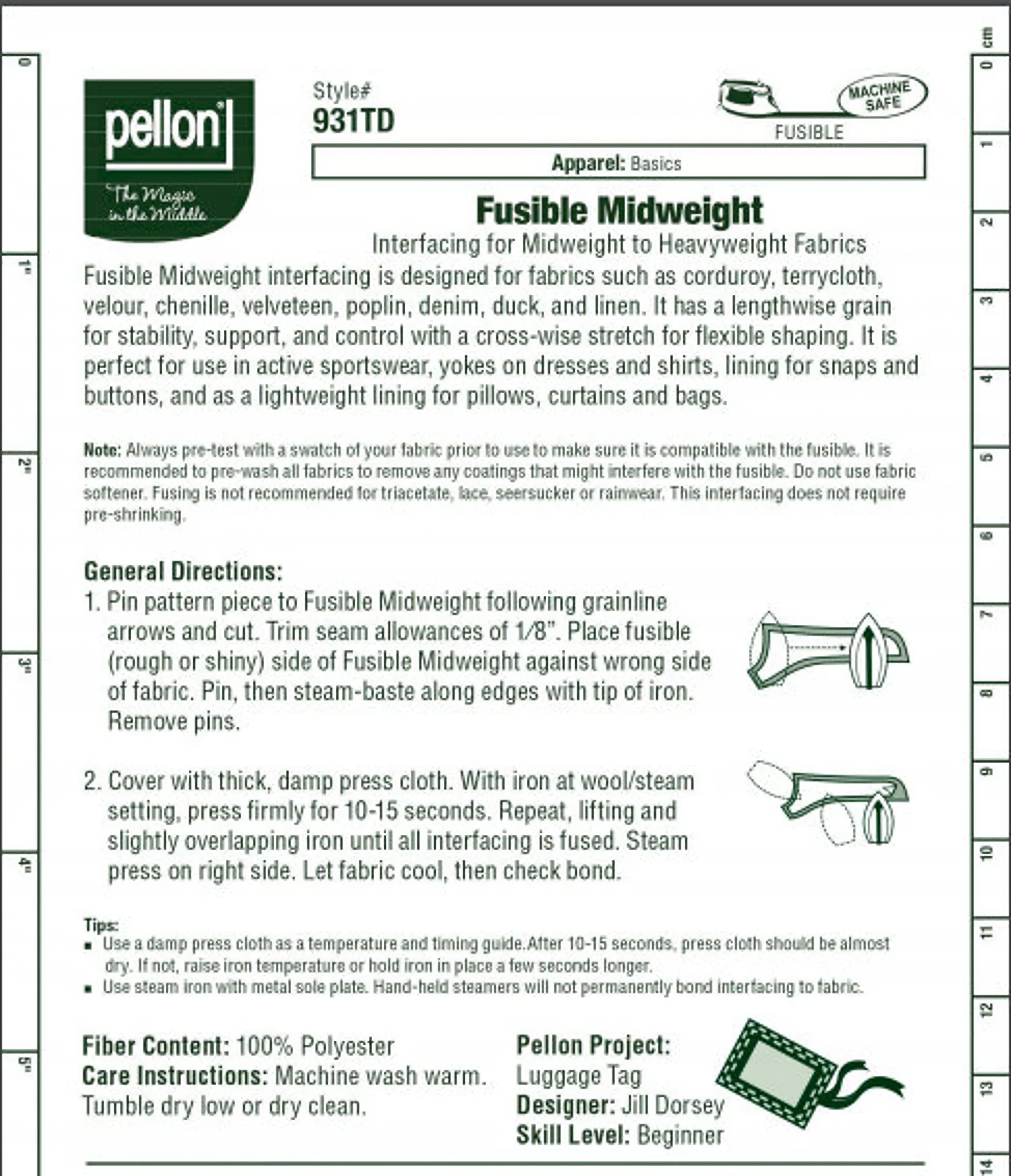 Pellon Fusible Medium to Heavy Weight Interfacing 931TD Sold by the Yard 20" Wide