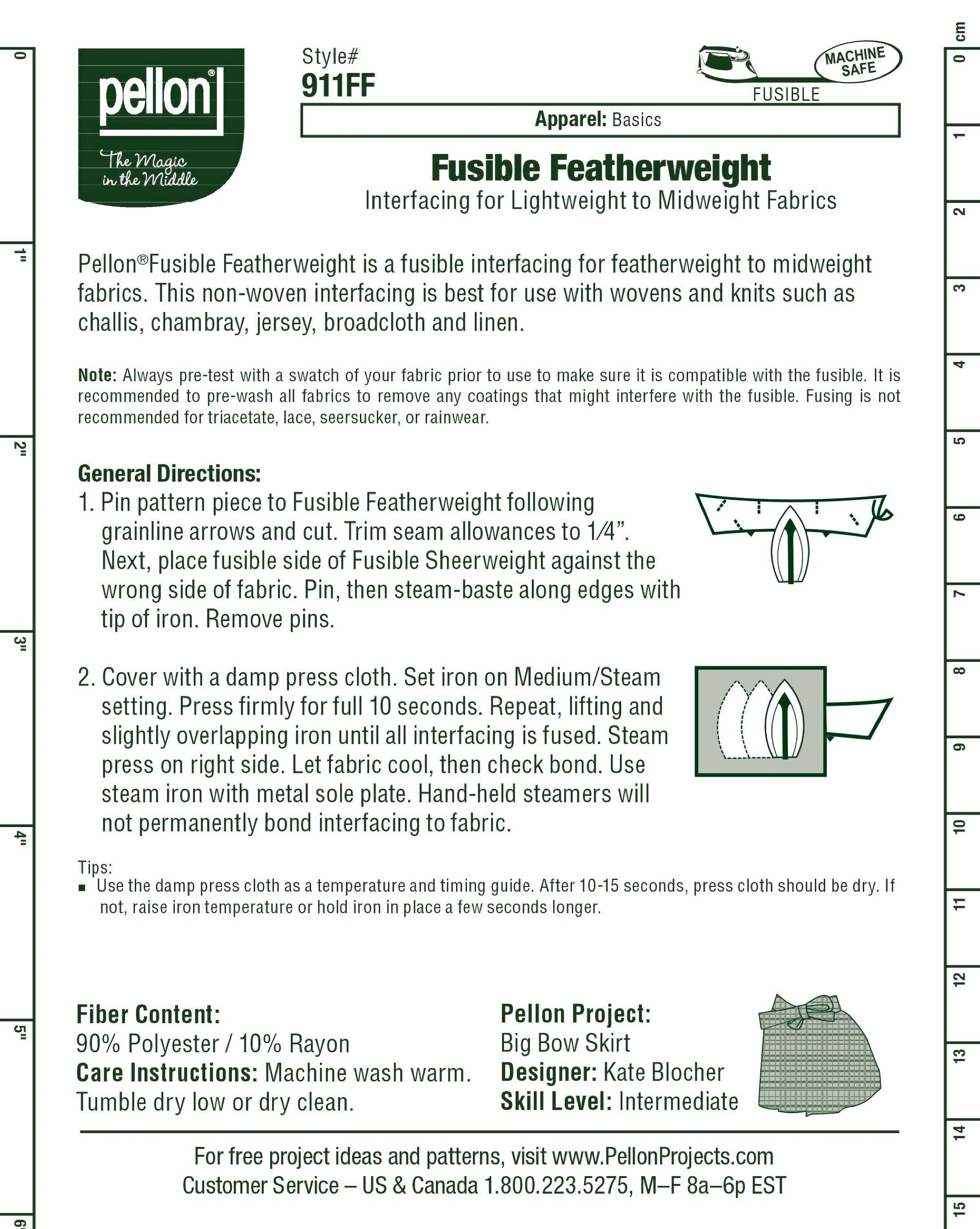 Pellon Fusible Interfacing, Light to Midweight 911FF, Sold by the Yard 20" Wide