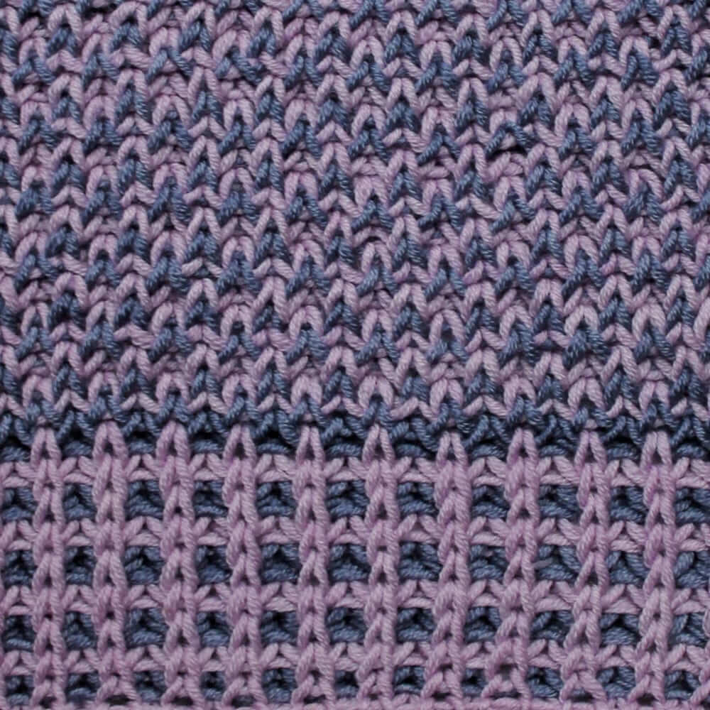 Crosshatch Knit Cardigan Sweater Knitting Pattern & Yarn Kit in Urth Yarns DK Harvest Blue & purple