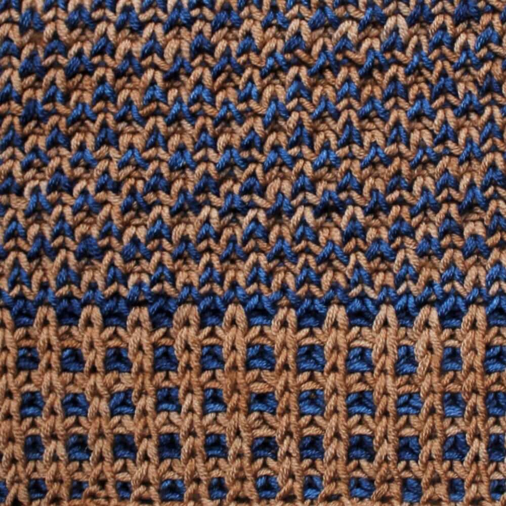 Crosshatch Knit Cardigan Sweater Knitting Pattern & Yarn Kit in Urth Yarns DK Harvest brown blue