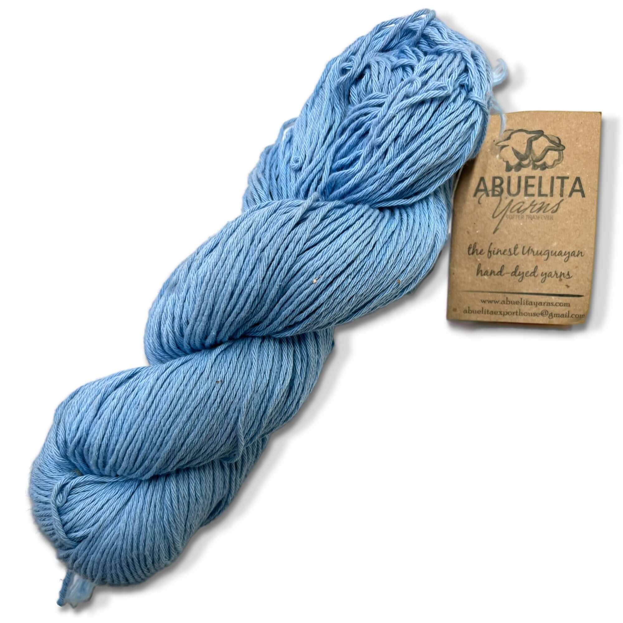 DK Pima Cotton Yarn by Abuelita Yarns, Fair Trade Hand Dyed Yarn Smooth Loosely Plied Cotton Yarn Light Blue