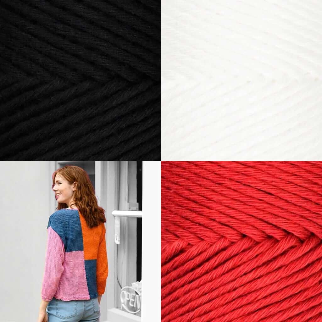 Fall/Summer Sweater Knitting Kit Katie Color Block Sweater kit colors black white red